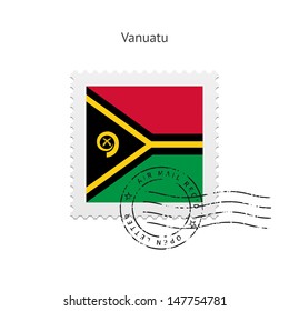 Vanuatu Flag Postage Stamp on white background. Vector illustration.