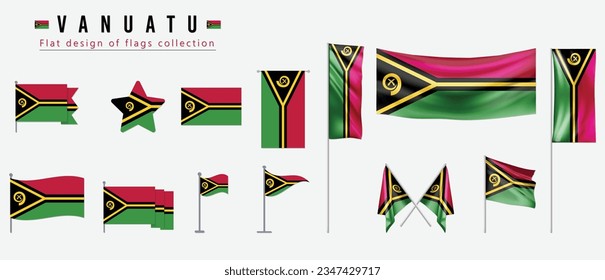 Vanuatu flag set, flat design of flags collection