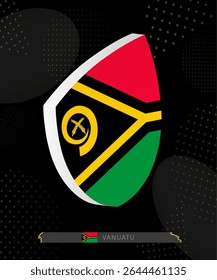 Vanuatu Flag Shield icon in 3D on Dark Modern Abstract Rugby Background. Perfect for sports events, heritage themes, national celebrations, and patriotic designs.