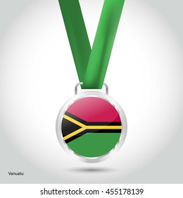 Vanuatu Flag in Silver Medal. Vector Illustration. RIO Olympic Game silver Medal. Vector Illustration