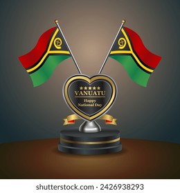 Vanuatu flag in a stand on table. Vector Illustration