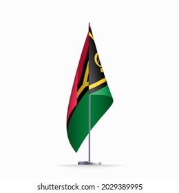 Símbolo del estado de la bandera de Vanuatu aislado en una bandera nacional de fondo. Tarjeta de saludo Día de la Independencia Nacional de la República de Vanuatu. Cartel de ilustración con bandera de estado realista.