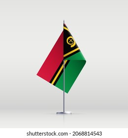 Símbolo del estado de la bandera de Vanuatu aislado en una bandera nacional de fondo. Tarjeta de saludo Día de la Independencia Nacional de la República de Vanuatu. Cartel de ilustración con bandera de estado realista.