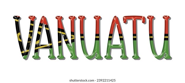 Tipo de letra del texto de la bandera VANUATU, fondo coloreado de la bandera VANUATU 3D, ilustración vectorial de la bandera VANUATU