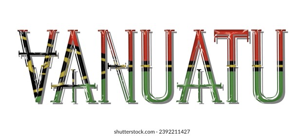VANUATU-Flaggentext-Schriftart, 3D-VANUATU-Flagge, bunter Hintergrund, VANUATU-Flagge, Vektorgrafik-Vektorgrafik