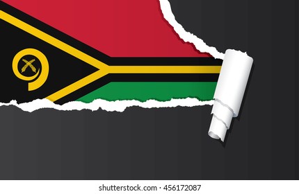 Vanuatu flag under ripped paper vector illustration.