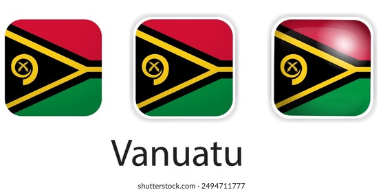 Vanuatu flag vector icons set in the shape of rounded square