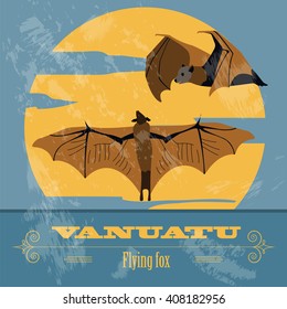 Vanuatu. Flying fox. Retro styled image. Vector illustration