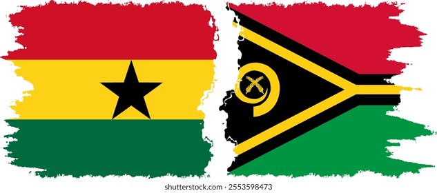 Vanuatu and Ghana grunge flags connection, vector