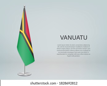 Vanuatu hanging flag on stand. Template for politic conference banner