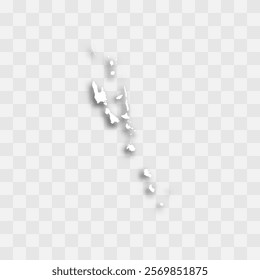 Vanuatu high detailed vector representation of country silhouette. White color on transparent background with dropped shadow. For educational, decorative, or informational use.