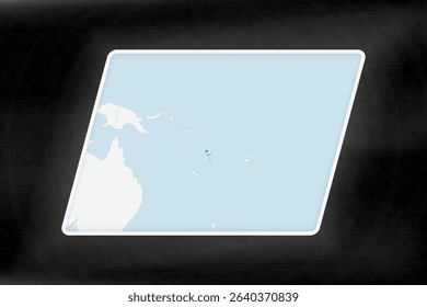 Vanuatu Highlighted in Flag Colors on Geographic Map. Modern Map on a dark abstract backdrop.