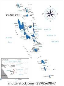 Vanuatu highly detailed political map