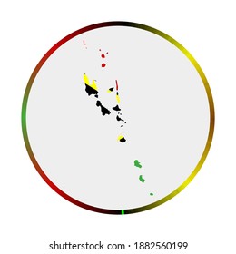Vanuatu Symbol. Form des Landes mit Vanuatu Flagge. Rundzeichen mit Farbverlauf-Ring für Flaggen. Elegante Vektorgrafik.