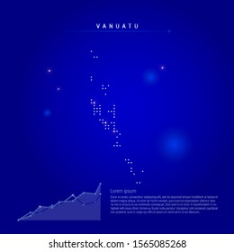Vanuatu illuminated map with glowing dots. Infographics elements. Dark blue space background. Vector illustration. Growing chart, lorem ipsum text.