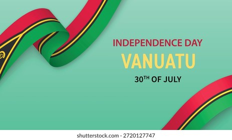 Vanuatu Independence Day banner with flag ribbon and patriotic background design.
