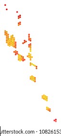 Vanuatu Islands map. Vector honeycomb territory plan in flame color hues. Impressive Vanuatu Islands map collage is organized of burn hex tile pixels.