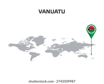 VANUATU Location Pin on World Map with Flag in Pin's Body