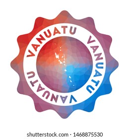 Vanuatu low poly logo. Colorful gradient travel logo of the country in geometric style. Multicolored polygonal Vanuatu rounded sign with map for your infographics.