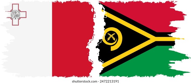 Vanuatu and Malta grunge flags connection, vector