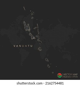 Vanuatu mapea el concepto abstracto de malla geométrica de luz poligonal con líneas de contorno de color negro y blanco países y puntos sobre fondo oscuro. Ilustración vectorial.