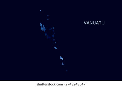 Vanuatu Map - Blue Dotted Halftone Vector Illustration on Dark Navy Background, Abstract Circle Grid Silhouette Design for Infographic and Modern Presentation Use.