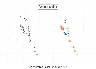 Vanuatu map city vector divided by colorful outline simplicity style. Have 2 versions, black thin line version and colorful version. Both map were on the white background.