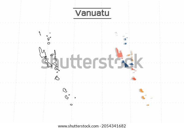 Vanuatu map city vector\
divided by colorful outline simplicity style. Have 2 versions,\
black thin line version and colorful version. Both map were on the\
white background.