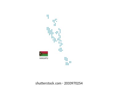 Vanuatu map design blue circle, white background with Vanuatu flag.
