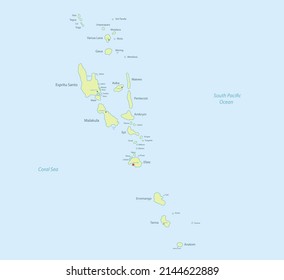 Vanuatu Map Detailed, Islands And City With Names, Classic Maps Design Vector