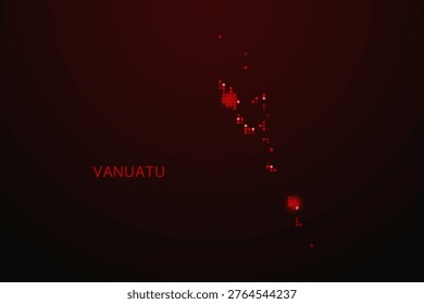 Vanuatu Map - Digital dotted map with glowing red points on dark background, modern technology style, abstract data network design, clean minimal vector illustration.