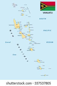 Vanuatu Map With Flag