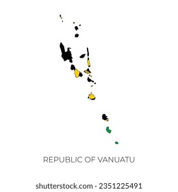 Vanuatu map and flag. Detailed silhouette vector illustration