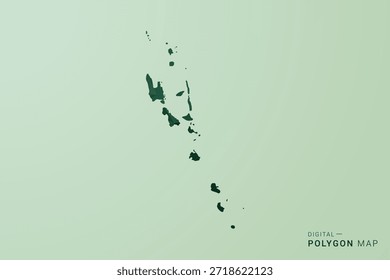 Mapa de Vanuatu - Ilustração de vetor estilo polígono verde, projeto geométrico de baixa poly com silhueta limpa no plano de fundo verde suave.