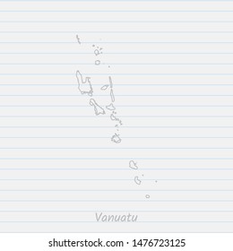Vanuatu map hand drawn gray outline on notebook background. Vector Illustration EPS10.