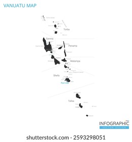 Vanuatu map high detailed with administrative divide by state, capital cities names, outline simplicity style. Vector illustration EPS10.