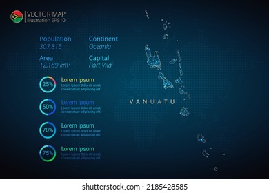 Vanuatu map infographics vector template with abstract geometric mesh polygonal light concept on blue background. Template for diagram, graph, presentation and chart.