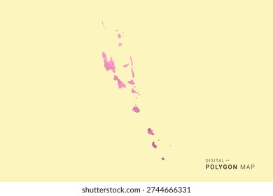 Vanuatu Map - Low poly polygon map design in soft pink pastel gradient on beige background, modern minimal geometric style, clean digital vector illustration.