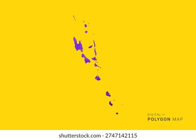Vanuatu Map - Low poly polygon map in vibrant purple gradient on bold yellow background, modern minimal geometric style, clean digital vector illustration.