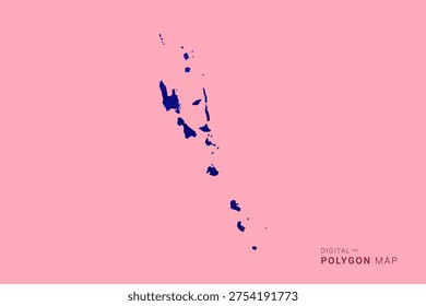 Vanuatu Map - Low poly polygon map in deep blue gradient on soft pink pastel background, modern minimal geometric design, clean digital vector illustration.