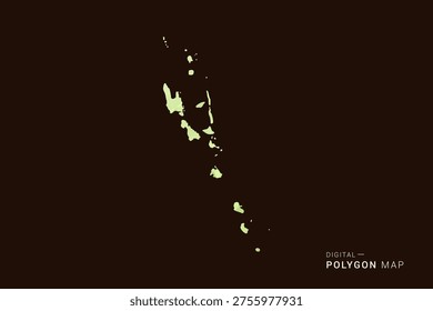 Vanuatu Map - Low poly polygon map in soft light green gradient on dark brown background, modern minimal geometric style, clean abstract vector illustration design.