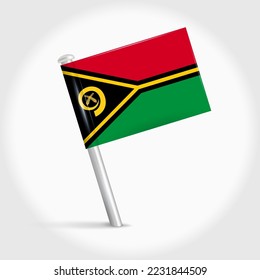Vanuatu map pin flag icon. Vanuatuan pennant map marker on a metal needle. 3D realistic vector illustration.