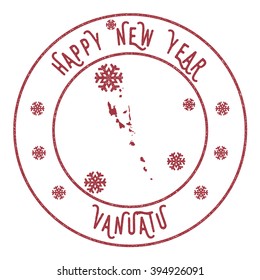 Vanuatu map stamp. Retro Happy New Year Vanuatu Stamp. Stylised rubber stamp with Vanuatu map and Happy New Year text, vector illustration.