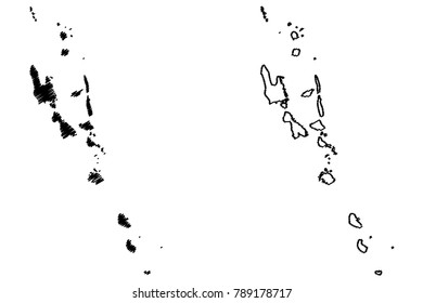 Vanuatu map vector illustration, scribble sketch Republic of Vanuatu, New Hebrides,