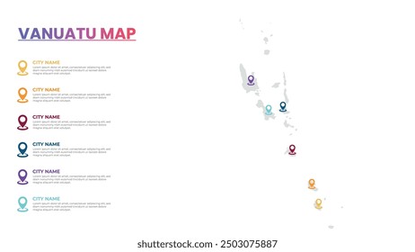 Vanuatu Modern Map Infographic Template, Detailed infographic map of Vanuatu Popular City