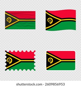 Vanuatu national flag in four different styles.