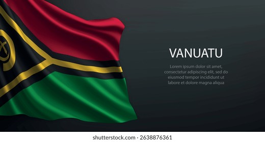 Vanuatu national flag with ripples and shadows on a gradient black backdrop