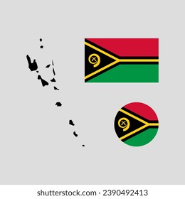 Vanuatu national map and flag vectors set....