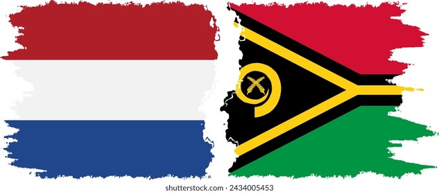 Vanuatu y Países Bajos grunge banderas de conexión, vector