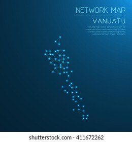 Vanuatu network map. Abstract polygonal Vanuatu network map design with glowing dots and lines. Map of Vanuatu networks. Vector illustration.